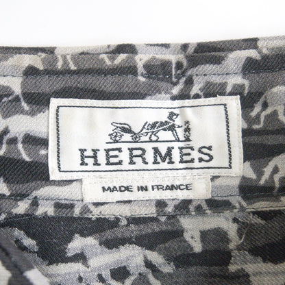 HERMES Sellier Button All-Over Pattern Silk Shirt Size 44