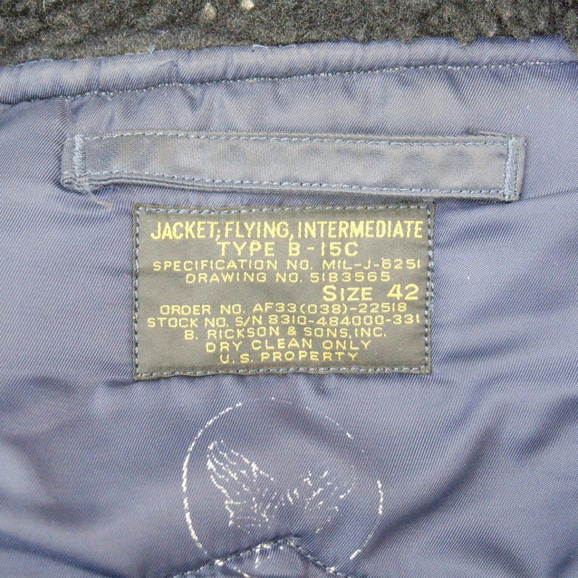 BUZZ RICKSON B-15C Military Flight Jacket Blue Size 42