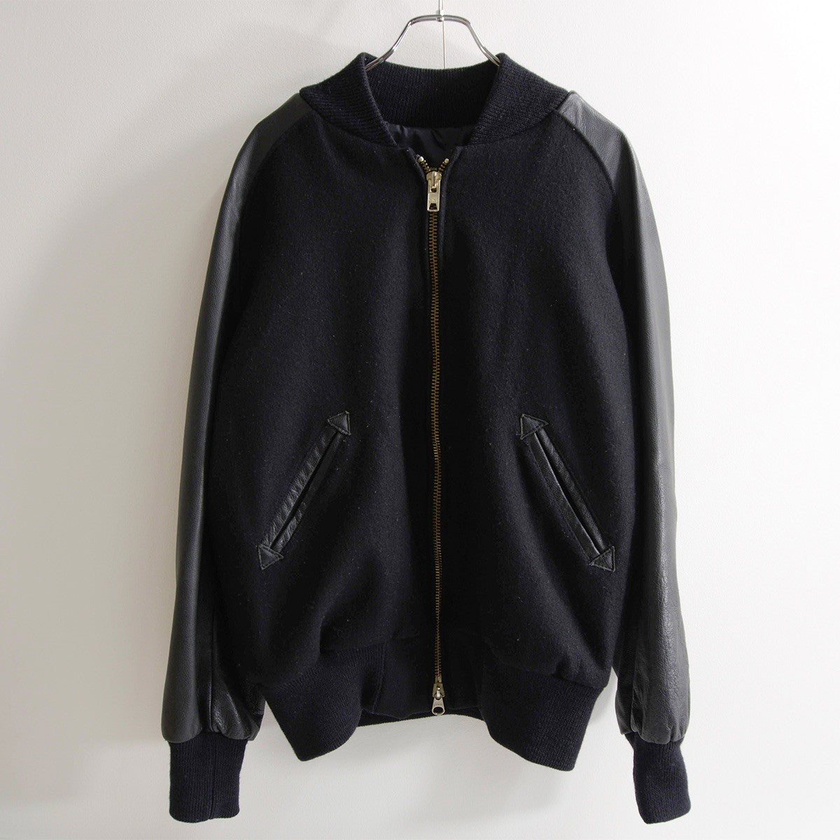 SKOOKUM Melton Leather Varsity Jacket Black Size 40