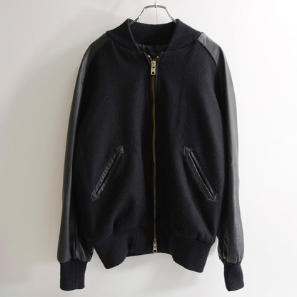SKOOKUM Melton Leather Varsity Jacket Black Size 40