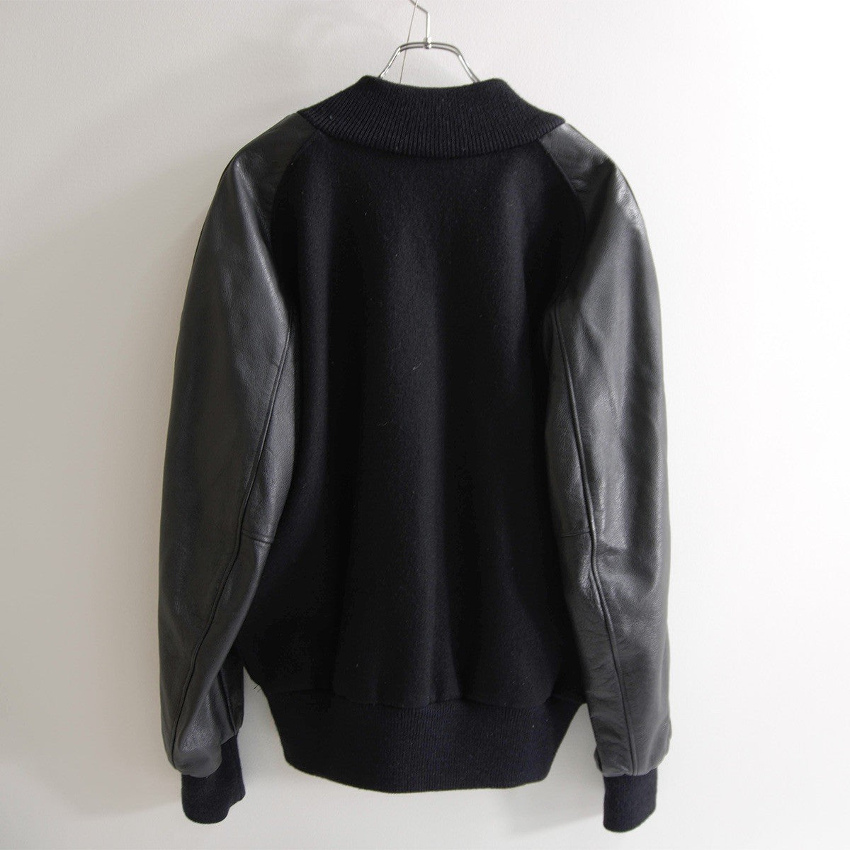 SKOOKUM Melton Leather Varsity Jacket Black Size 40