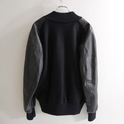 SKOOKUM Melton Leather Varsity Jacket Black Size 40