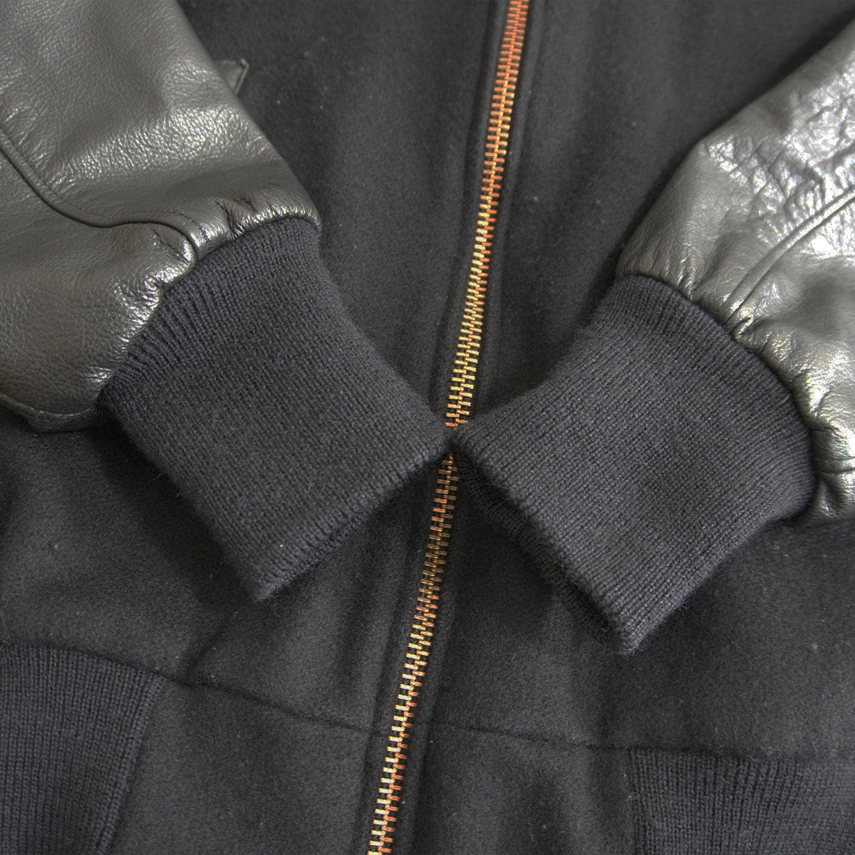 SKOOKUM Melton Leather Varsity Jacket Black Size 40