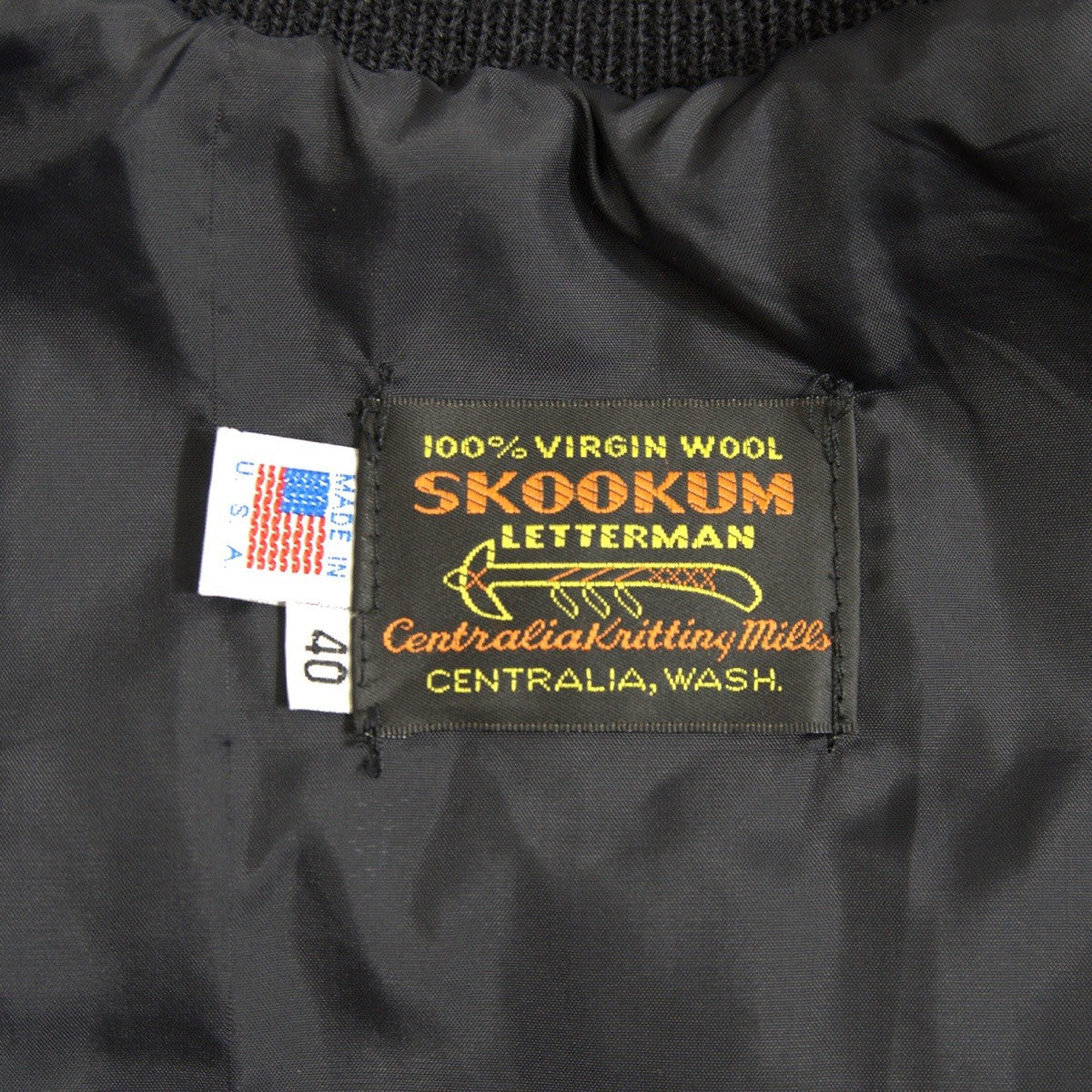 SKOOKUM Melton Leather Varsity Jacket Black Size 40