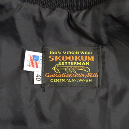 SKOOKUM Melton Leather Varsity Jacket Black Size 40