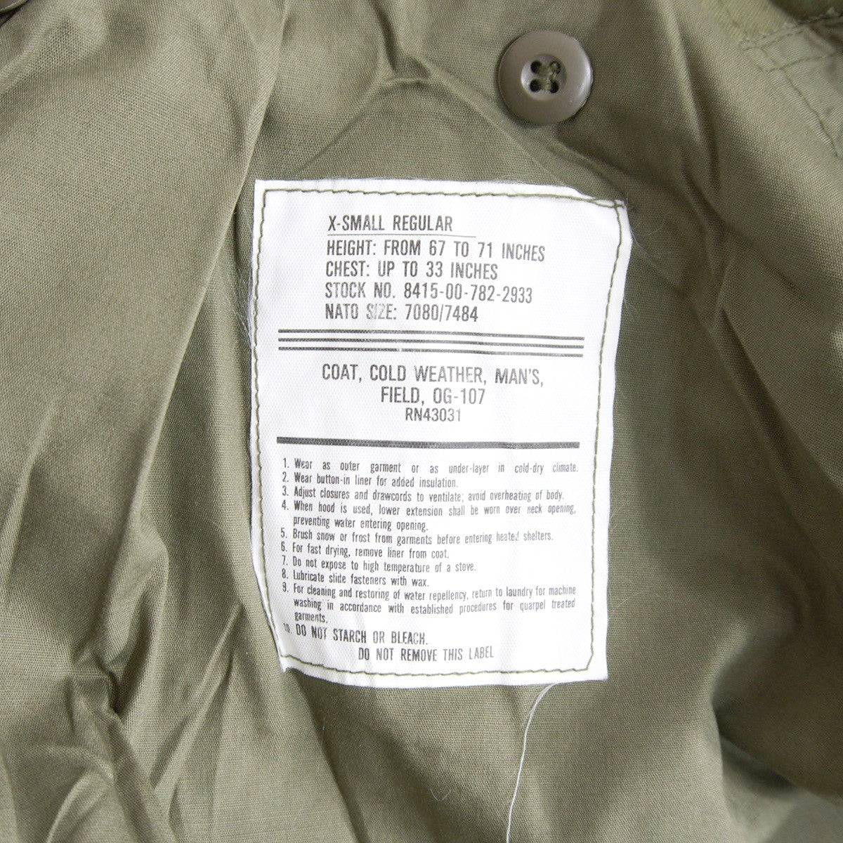 DEAD STOCK US ARMY M-65 3rd Field Jacket Size XS-R