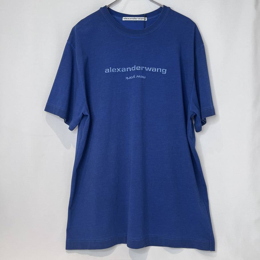 Alexander Wang Shiny Embossed Logo Blue T-Shirt Size L
