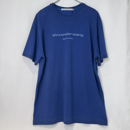 Alexander Wang Shiny Embossed Logo Blue T-Shirt Size L