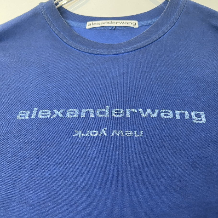 Alexander Wang Shiny Embossed Logo Blue T-Shirt Size L