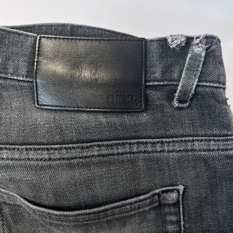 Dior Homme Button Fly Leather Patch Jeans Black Size 31