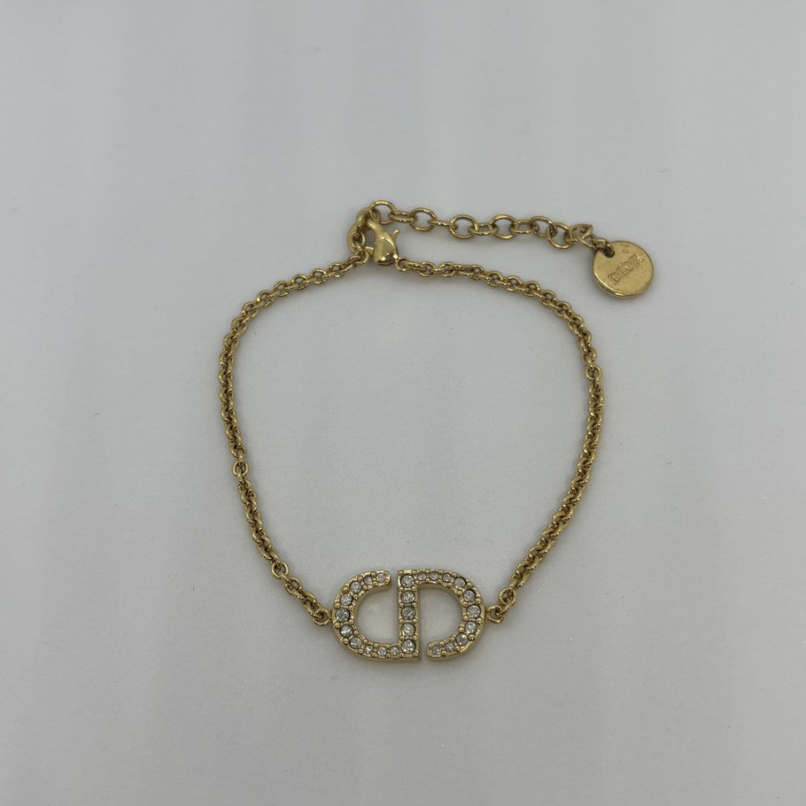 Dior PETIT CD Logo Rhinestone Bracelet Gold Size ONE SIZE