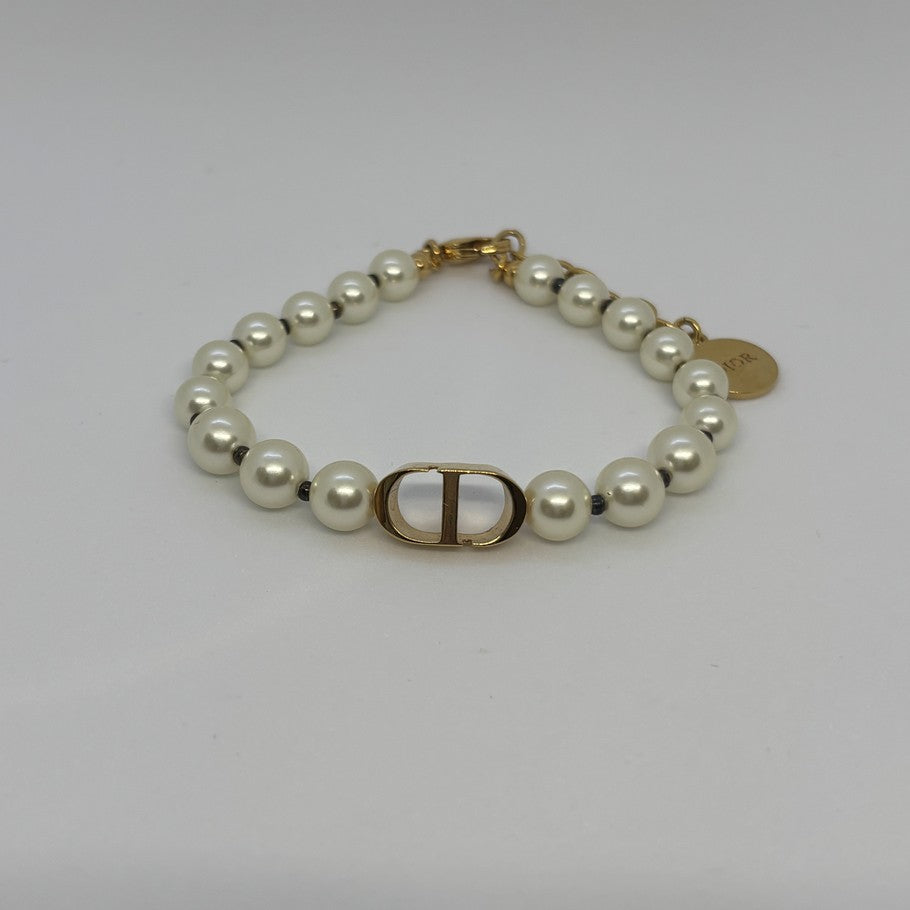 Dior PETIT CD Logo Rhinestone Bracelet Gold Size ONE SIZE