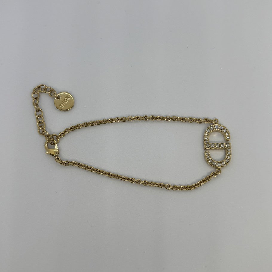 Dior PETIT CD Logo Rhinestone Bracelet Gold Size ONE SIZE