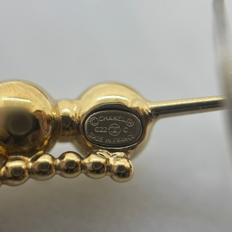 CHANEL Coco Mark Rhinestone Earrings Gold