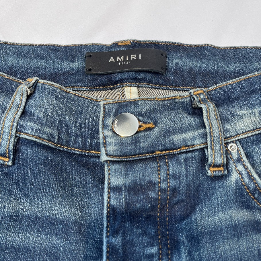 AMIRI MX1 Bellows Distressed Jeans Deep Classic Blue Size 34