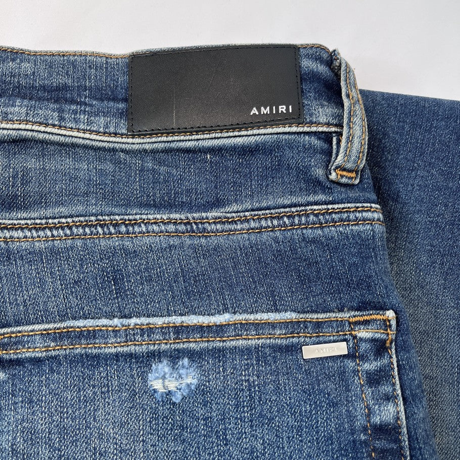 AMIRI MX1 Bellows Distressed Jeans Deep Classic Blue Size 34