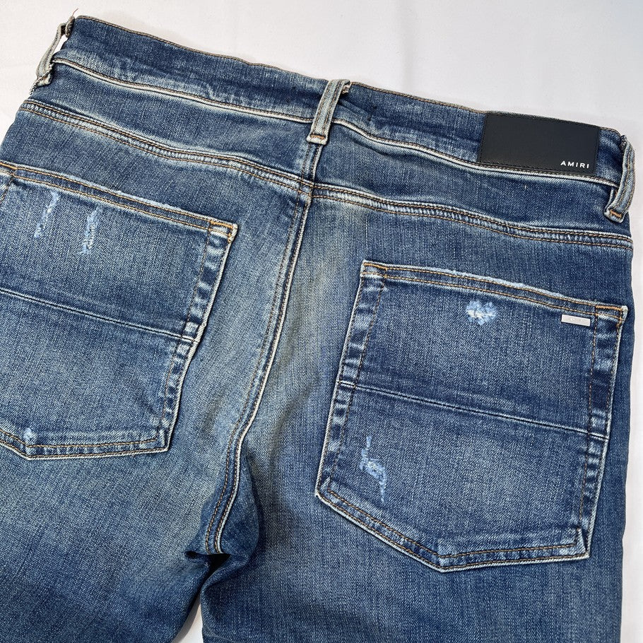 AMIRI MX1 Bellows Distressed Jeans Deep Classic Blue Size 34
