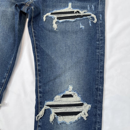 AMIRI MX1 Bellows Distressed Jeans Deep Classic Blue Size 34