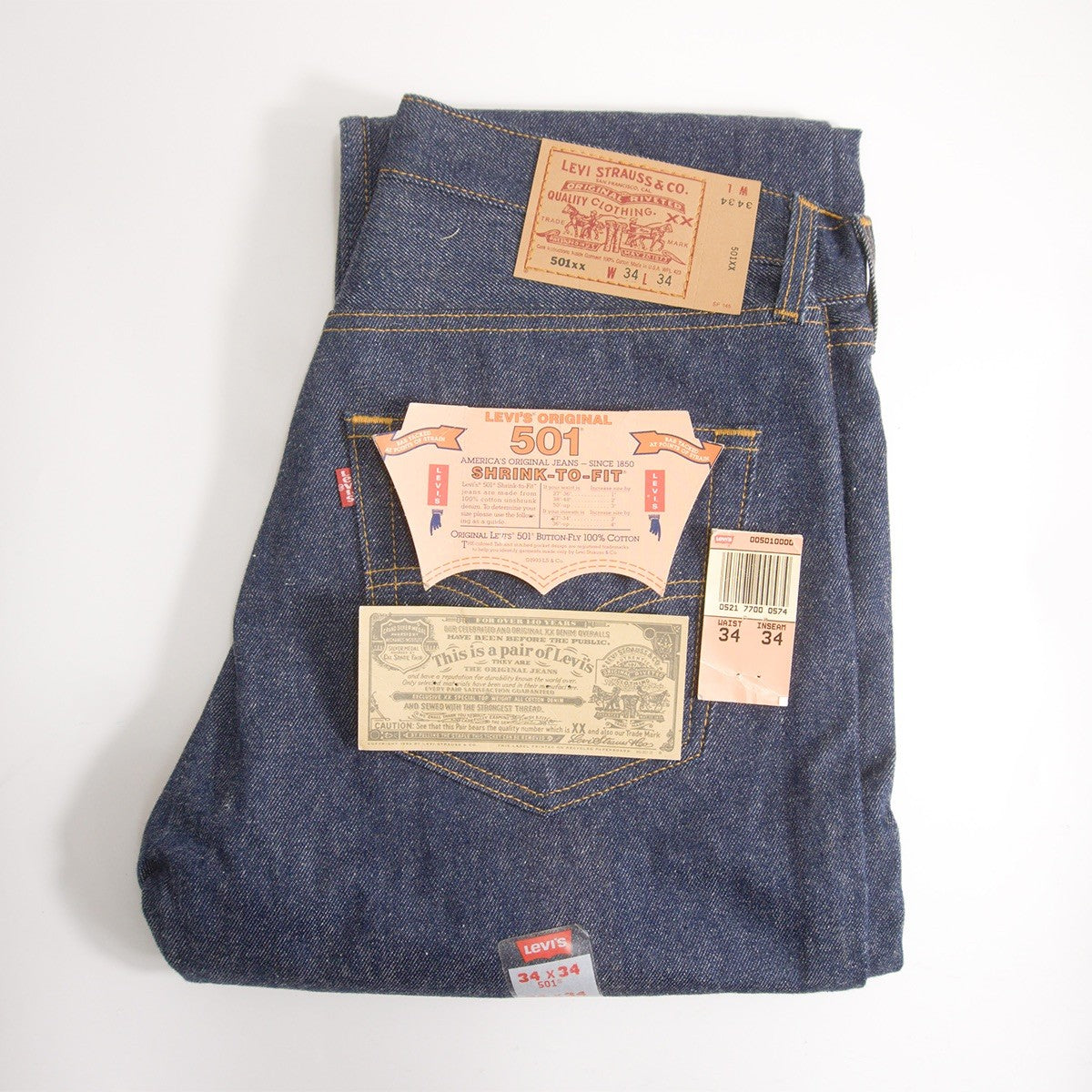 LEVI'S 90s 501 Deadstock USA Raw Denim Jeans Size 34×34
