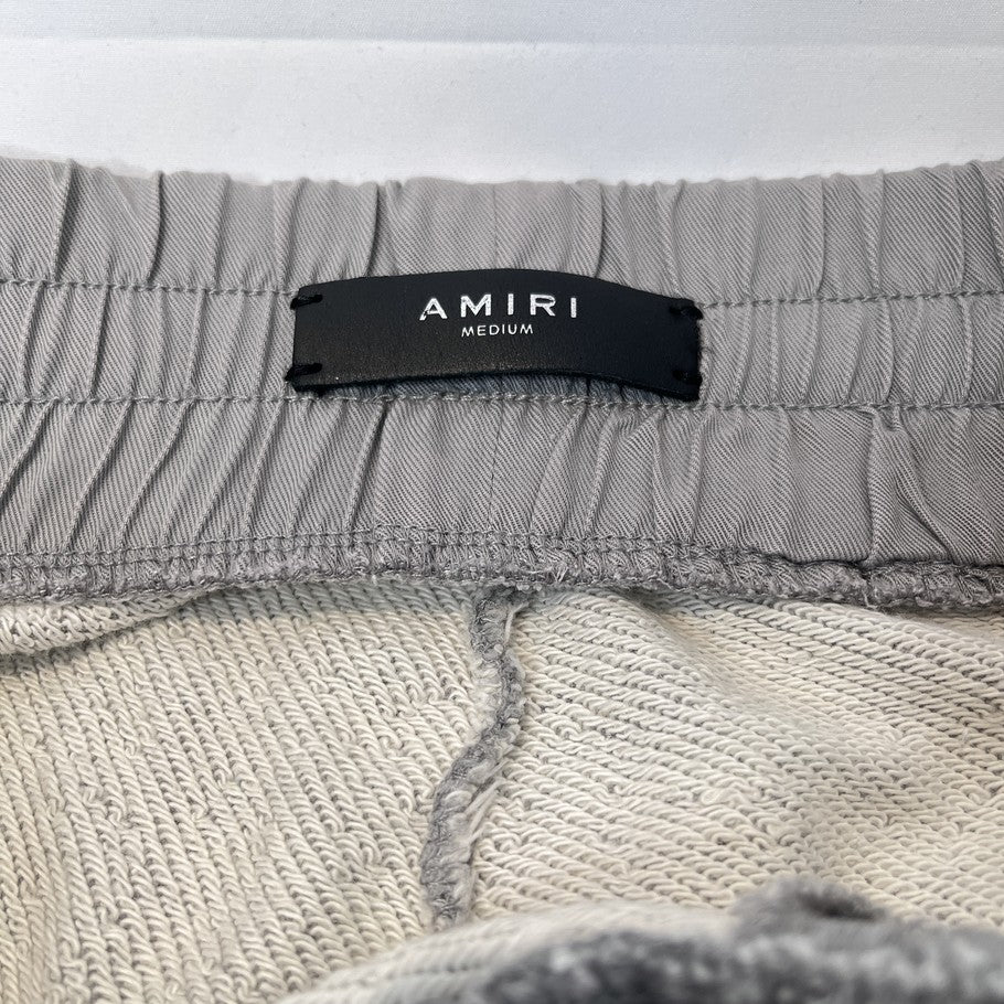 AMIRI Distressed Leather Patch Biker Sweatpants Gray Size M