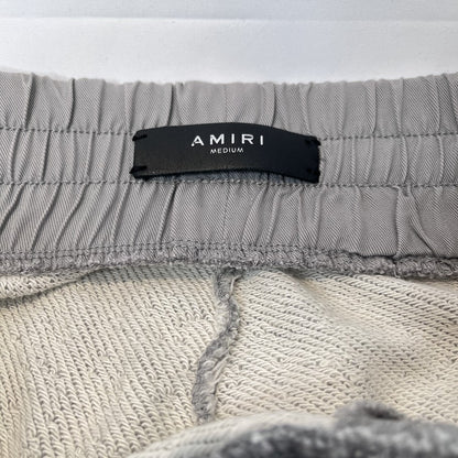 AMIRI Distressed Leather Patch Biker Sweatpants Gray Size M