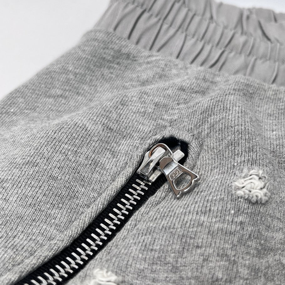 AMIRI Distressed Leather Patch Biker Sweatpants Gray Size M