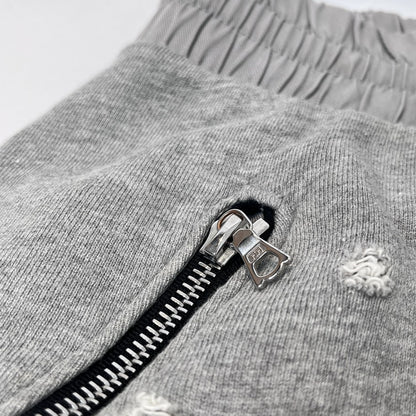AMIRI Distressed Leather Patch Biker Sweatpants Gray Size M