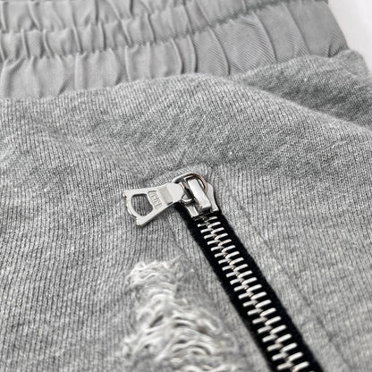 AMIRI Distressed Leather Patch Biker Sweatpants Gray Size M