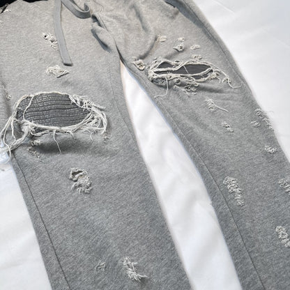 AMIRI Distressed Leather Patch Biker Sweatpants Gray Size M