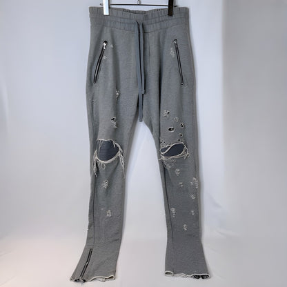 AMIRI Distressed Leather Patch Biker Sweatpants Gray Size M