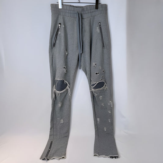 AMIRI Distressed Leather Patch Biker Sweatpants Gray Size M
