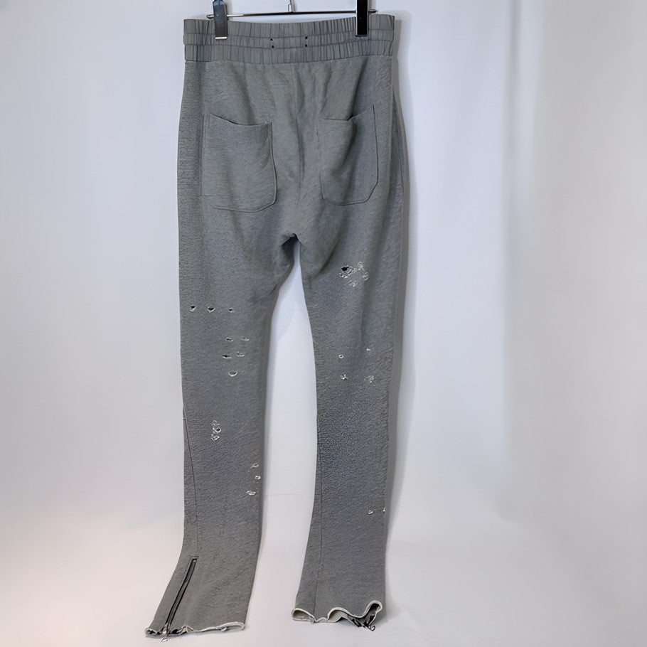 AMIRI Distressed Leather Patch Biker Sweatpants Gray Size M