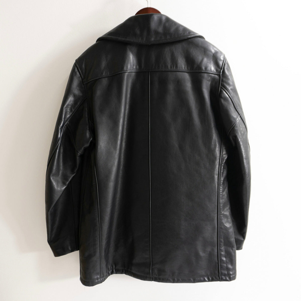 SCHOTT 140 Black Leather Pea Coat Size 38