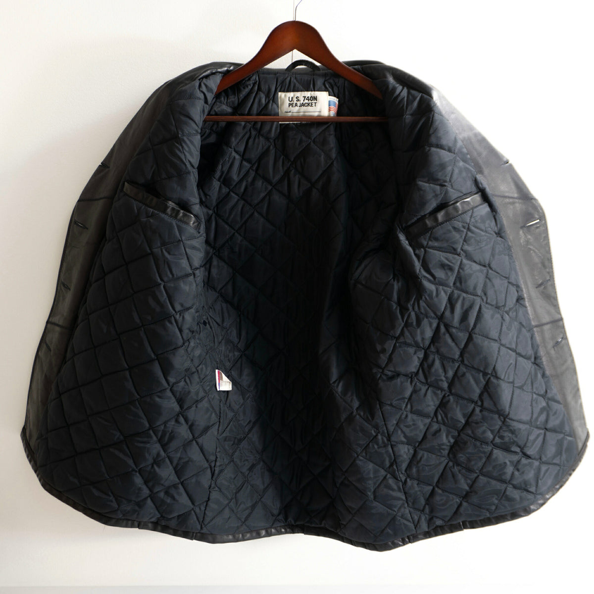 SCHOTT 140 Black Leather Pea Coat Size 38