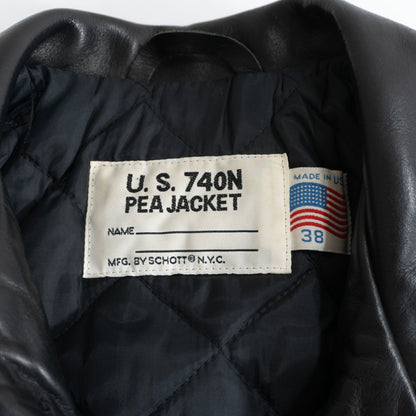 SCHOTT 140 Black Leather Pea Coat Size 38