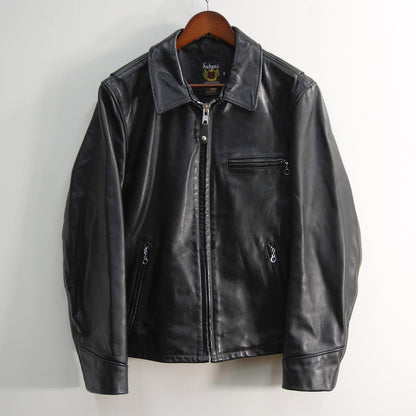 SCHOTT 103US Black Collared Single Leather Jacket Size 42