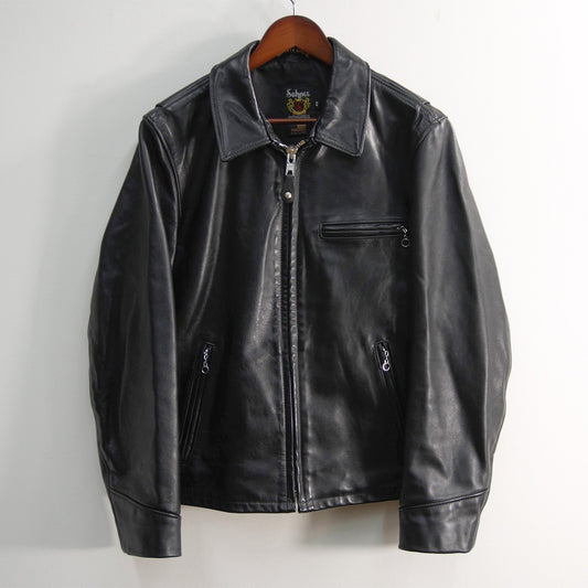 SCHOTT 103US Black Collared Single Leather Jacket Size 42