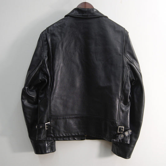 SCHOTT 103US Black Collared Single Leather Jacket Size 42
