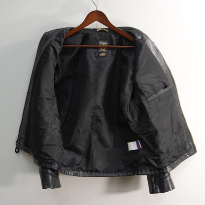 SCHOTT 103US Black Collared Single Leather Jacket Size 42