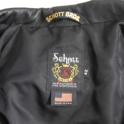 SCHOTT 103US Black Collared Single Leather Jacket Size 42