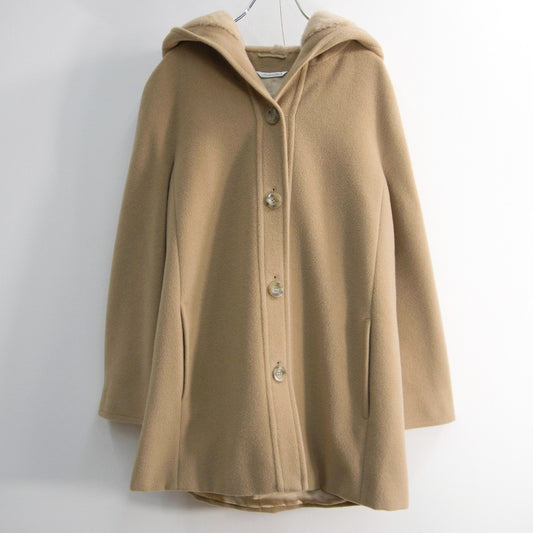 MAX MARA Wool Hooded Short Coat Camel Fur-lined Size 40