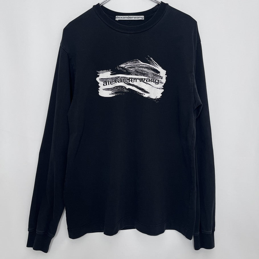 Alexander Wang Center Logo Black Long Sleeve Shirt Size M