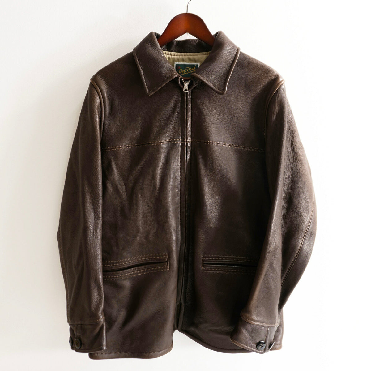 THE FLAT HEAD Deerskin Leather Car Coat Brown Size 44