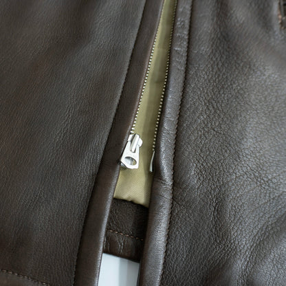 THE FLAT HEAD Deerskin Leather Car Coat Brown Size 44