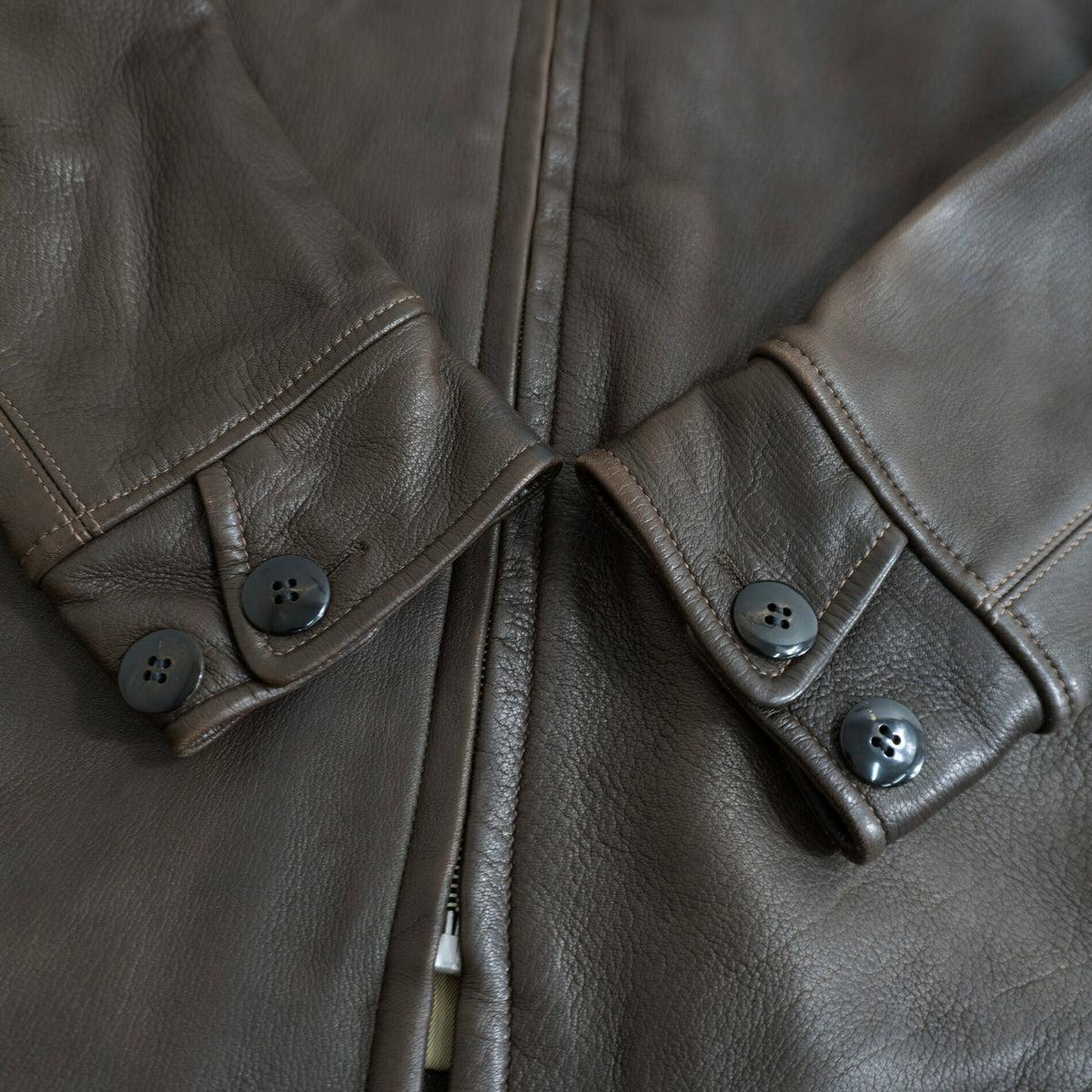 THE FLAT HEAD Deerskin Leather Car Coat Brown Size 44