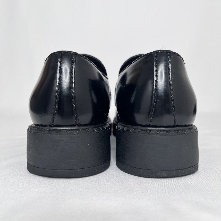 PRADA Plate Logo Black Leather Loafers Size 24.5cm