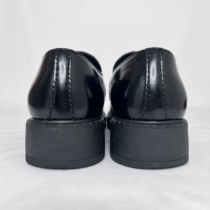 PRADA Plate Logo Black Leather Loafers Size 24.5cm