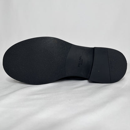 PRADA Plate Logo Black Leather Loafers Size 24.5cm