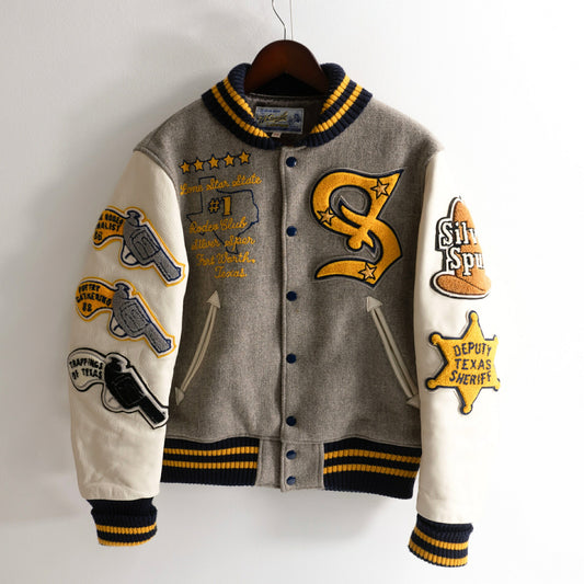 WHITESVILLE Full-Deco Leather Sleeve Varsity Jacket Size 38