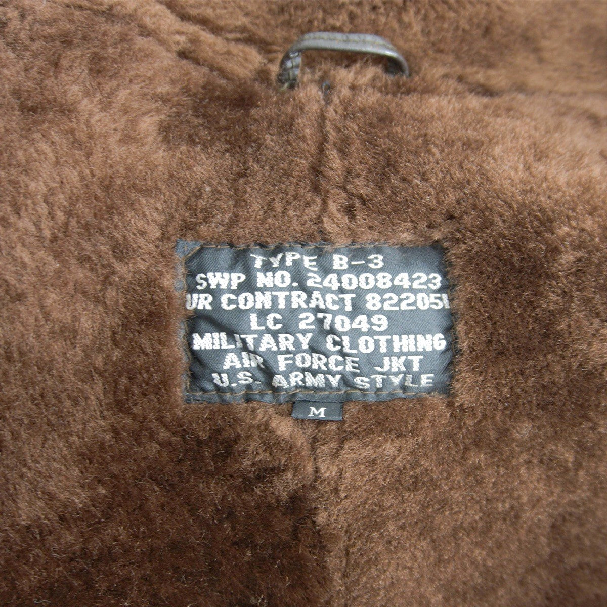 MILITARY CLOTHING B-3 Shearling Bomber Jacket Brown Size M